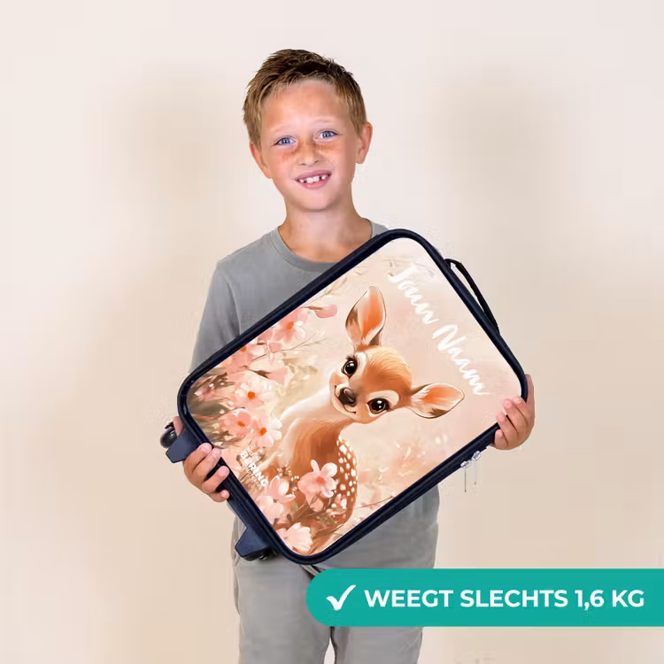 Kinderkoffer met naam - Hertje - Bloemen - Stippen - Roze — 3