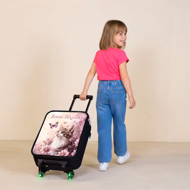 Kinderkoffer met naam - Kitten - Vlinders - Paars - Bloemen — 2