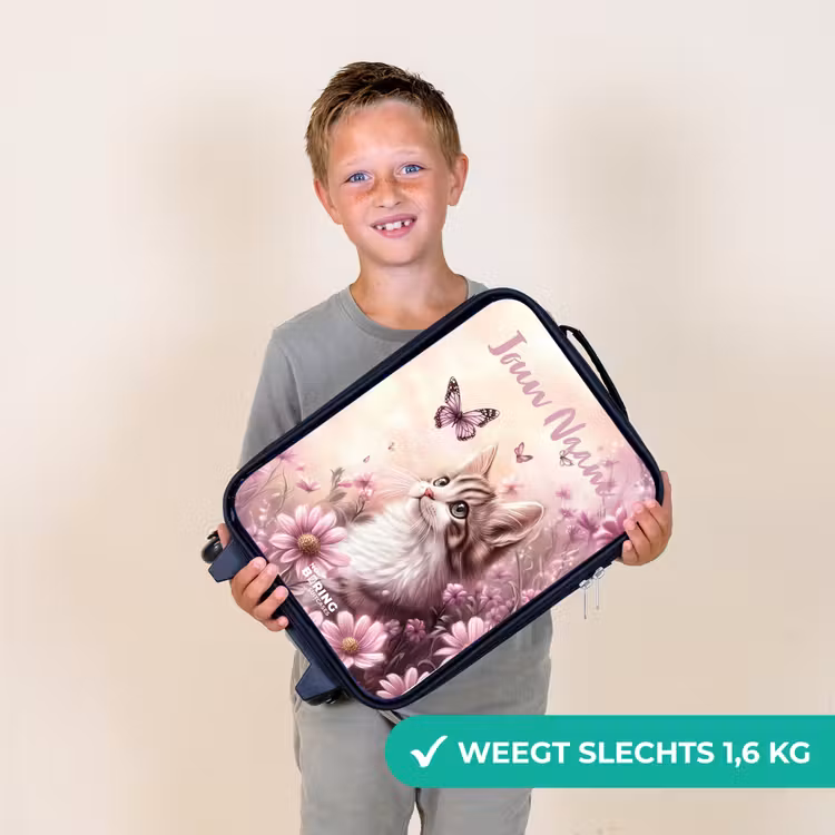 Kinderkoffer met naam - Kitten - Vlinders - Paars - Bloemen — 3