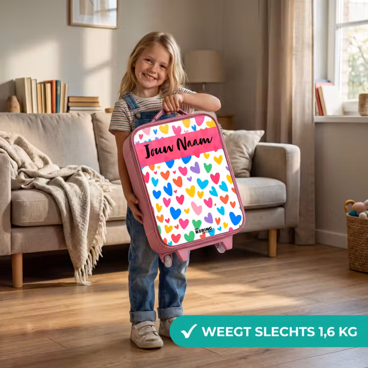 Kinderkoffer roze met naam - Hartjes - Kleurrijk - Patroon — 2