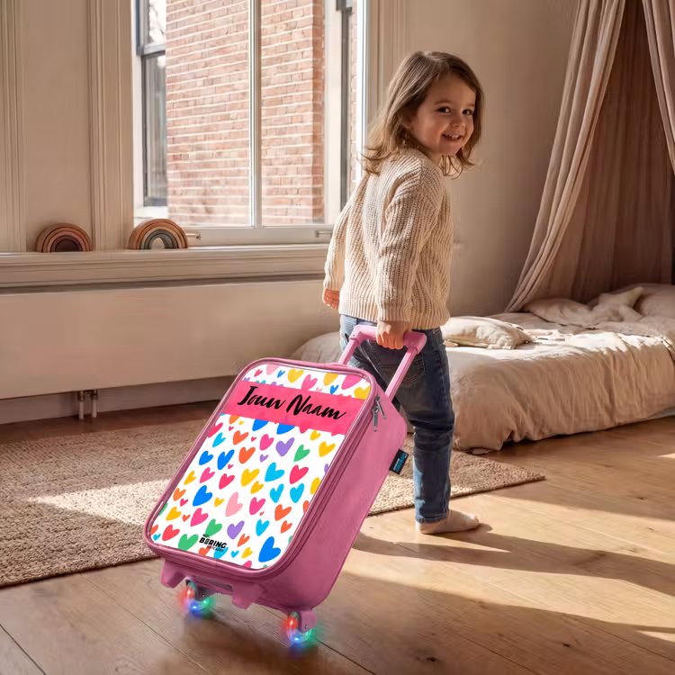 Kinderkoffer roze met naam - Hartjes - Kleurrijk - Patroon — 3