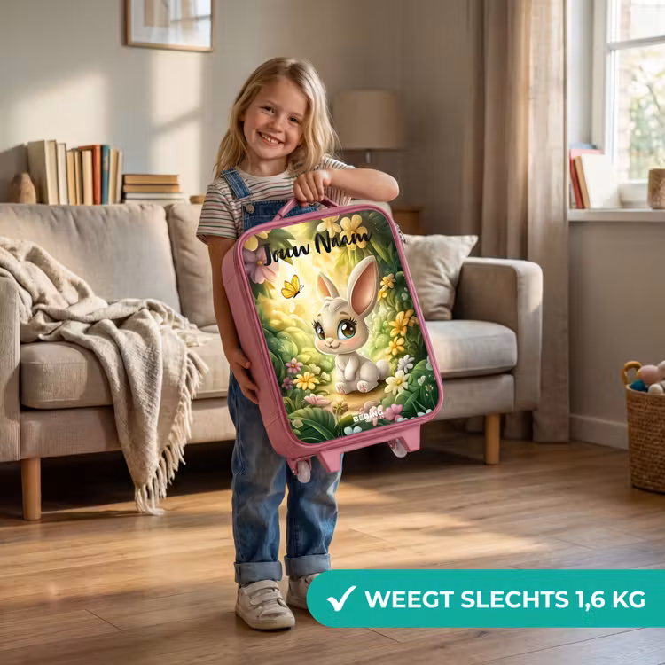 Kinderkoffer roze met naam - Konijn - Zonlicht - Sprookjesachtig - Vlinder — 2