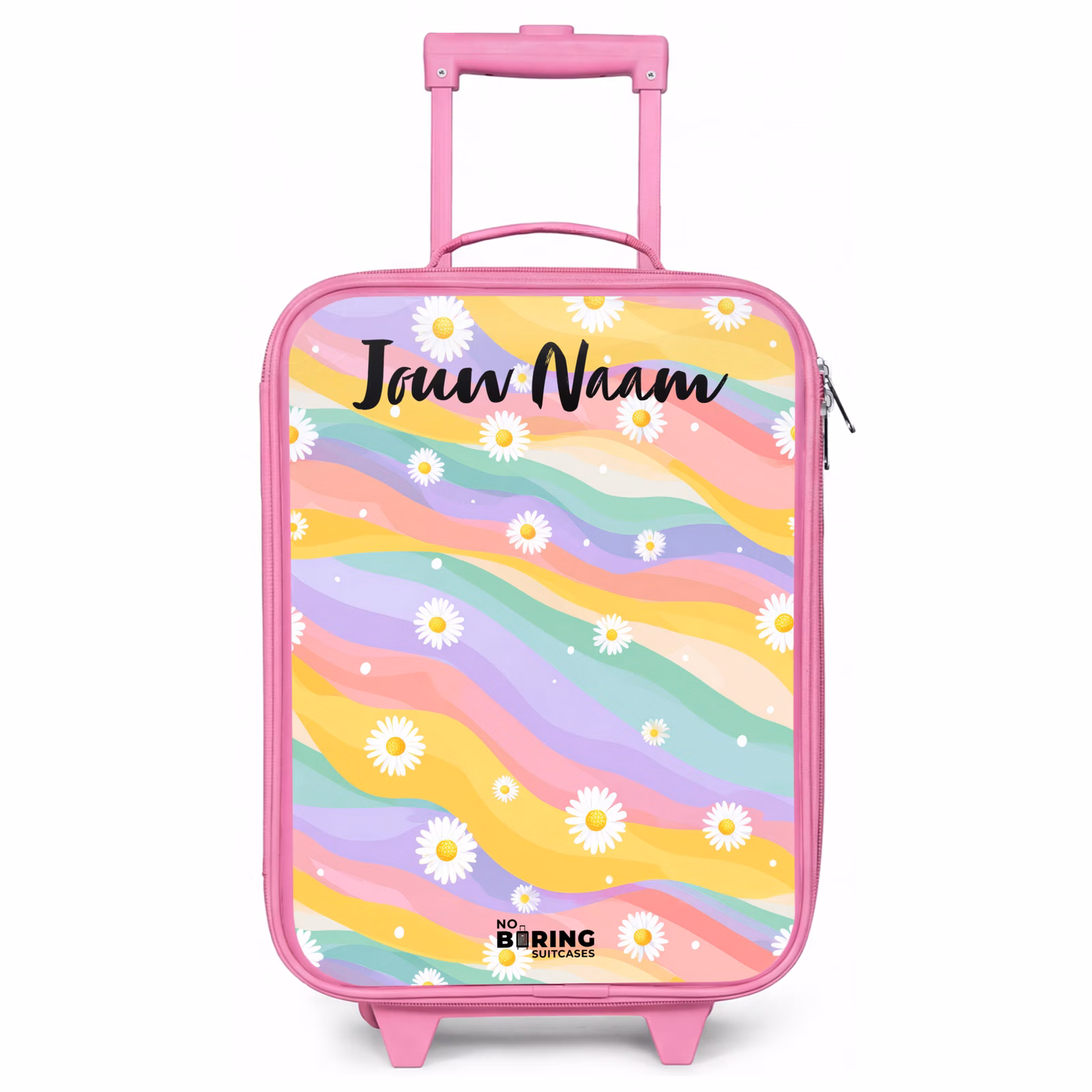 Kinderkoffer roze met naam - Madeliefjes - Kleurrijk - Pastel — 1