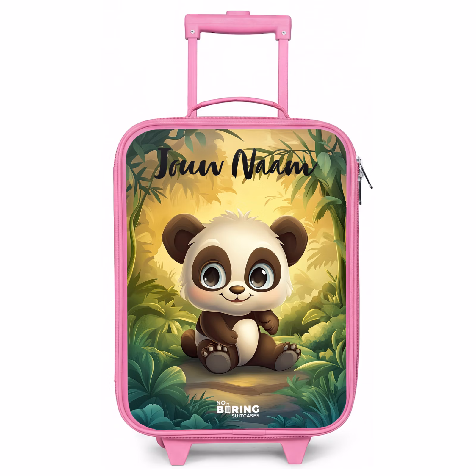 Kinderkoffer roze met naam - Panda - Bamboebos - Groen — 1