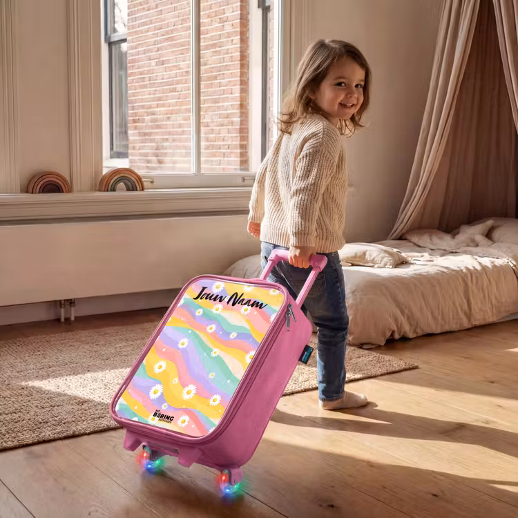 Kinderkoffer roze met naam - Madeliefjes - Kleurrijk - Pastel — 3