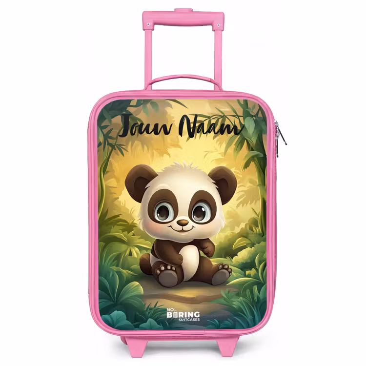 Kinderkoffer roze met naam - Panda - Bamboebos - Groen — 1