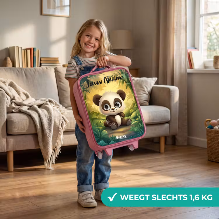 Kinderkoffer roze met naam - Panda - Bamboebos - Groen — 2