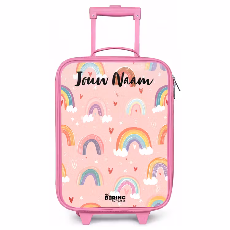 Kinderkoffer roze met naam - Regenboog - Patroon - Pastel — 1