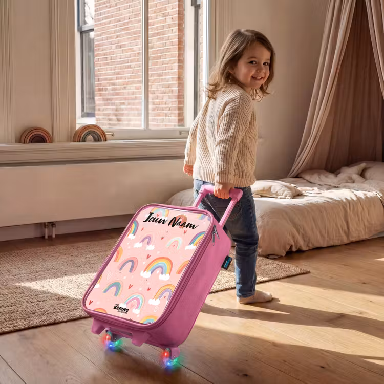 Kinderkoffer roze met naam - Regenboog - Patroon - Pastel — 3