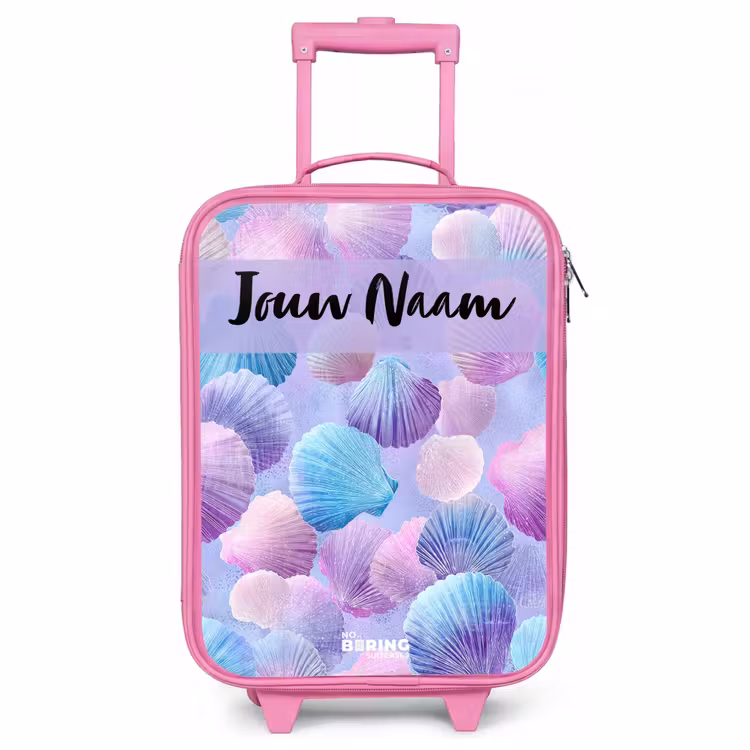 Kinderkoffer roze met naam - Schelpen - Paars - Blauw - Patroon — 1