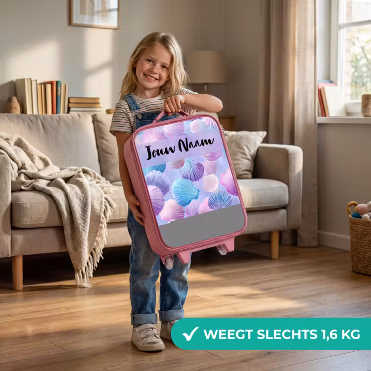 Kinderkoffer roze met naam - Schelpen - Paars - Blauw - Patroon — 2