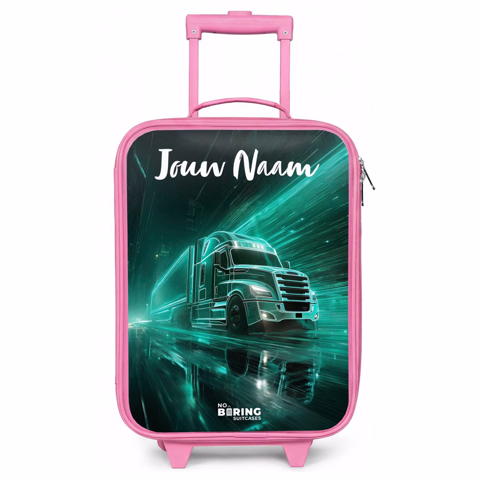 Kinderkoffer roze met naam - Vrachtwagen - Stad - Groen - Neon — 1