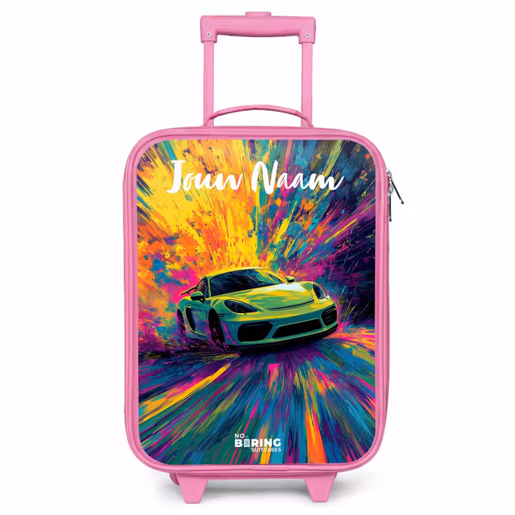 Kinderkoffer roze met naam - Sportauto - Groen - Verfstrepen - Kleuren — 1