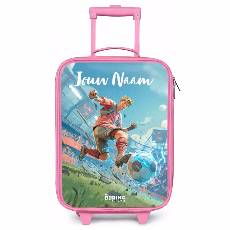 Kinderkoffer roze met naam - Stadion - Voetballer - Bal - Elektrisch — 1