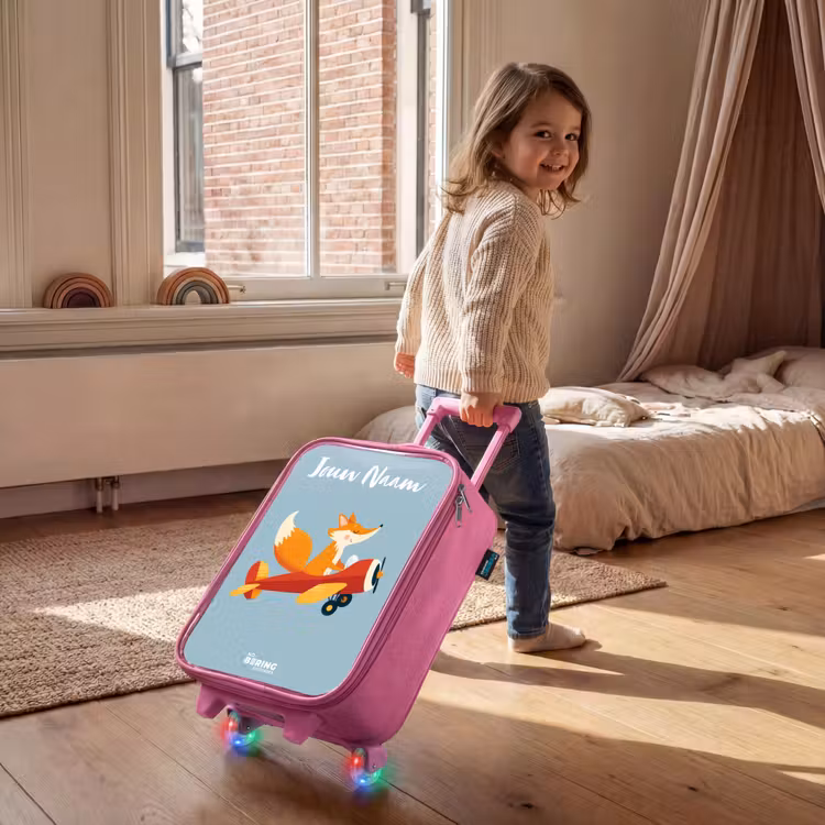 Kinderkoffer roze met naam - Vos - Vliegtuig - Vliegen — 3