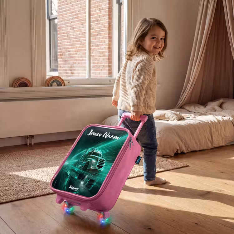 Kinderkoffer roze met naam - Vrachtwagen - Stad - Groen - Neon — 3