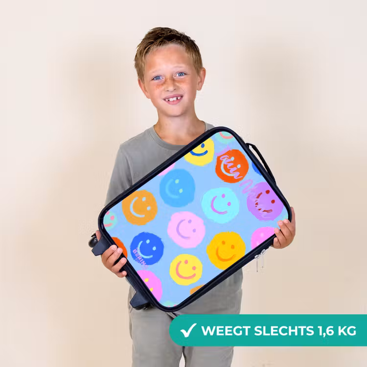 Kinderkoffer met naam - Vrolijk patroon van smileys — 3
