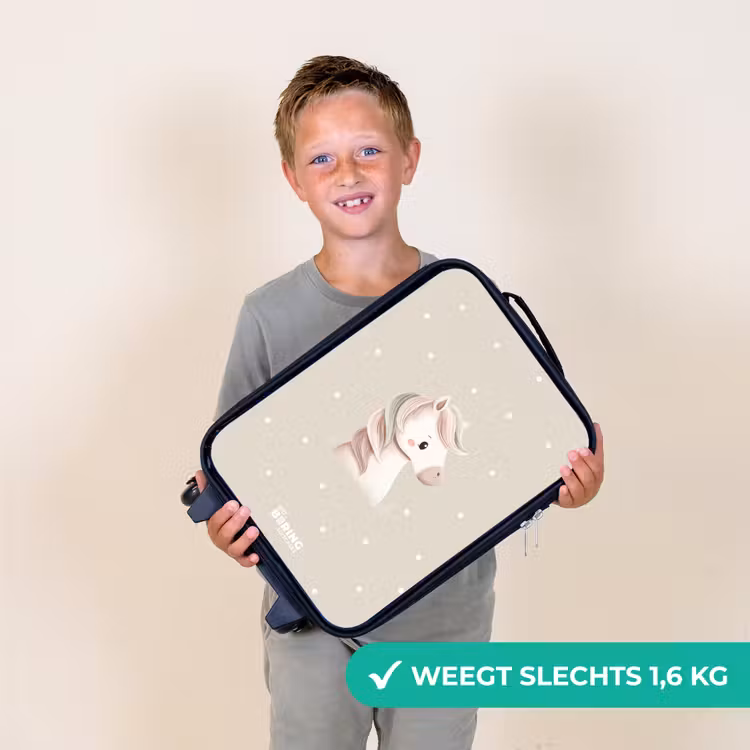 Kinderkoffer - Pony omringd door stippen in beige kleuren — 3