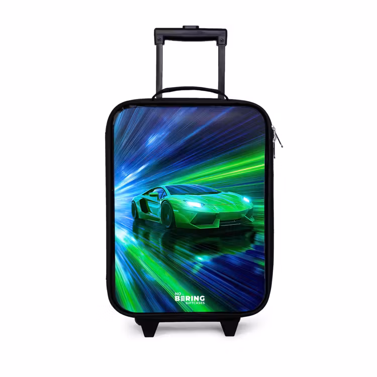 Kinderkoffer - Zwart - Raceauto - Felgroen - Lichtstralen - Snelheid — 1