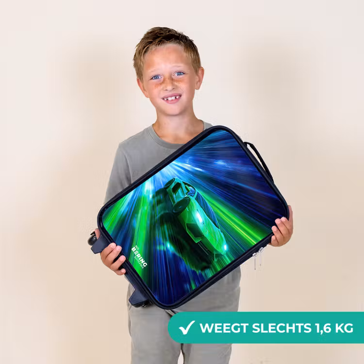 Kinderkoffer - Zwart - Raceauto - Felgroen - Lichtstralen - Snelheid — 3