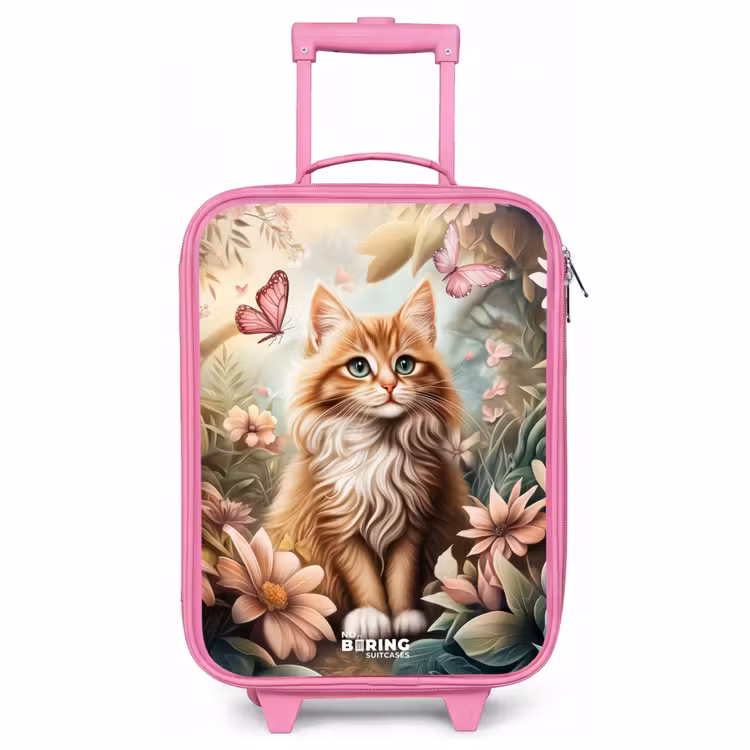 Kinderkoffer roze - Kat in bloemenveld met roze vlinders. — 1