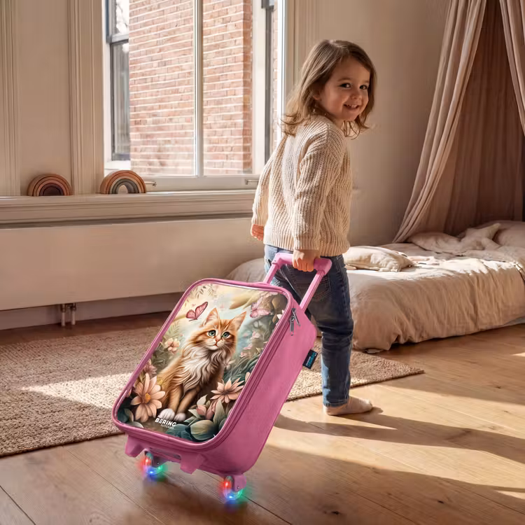 Kinderkoffer roze - Kat in bloemenveld met roze vlinders. — 3