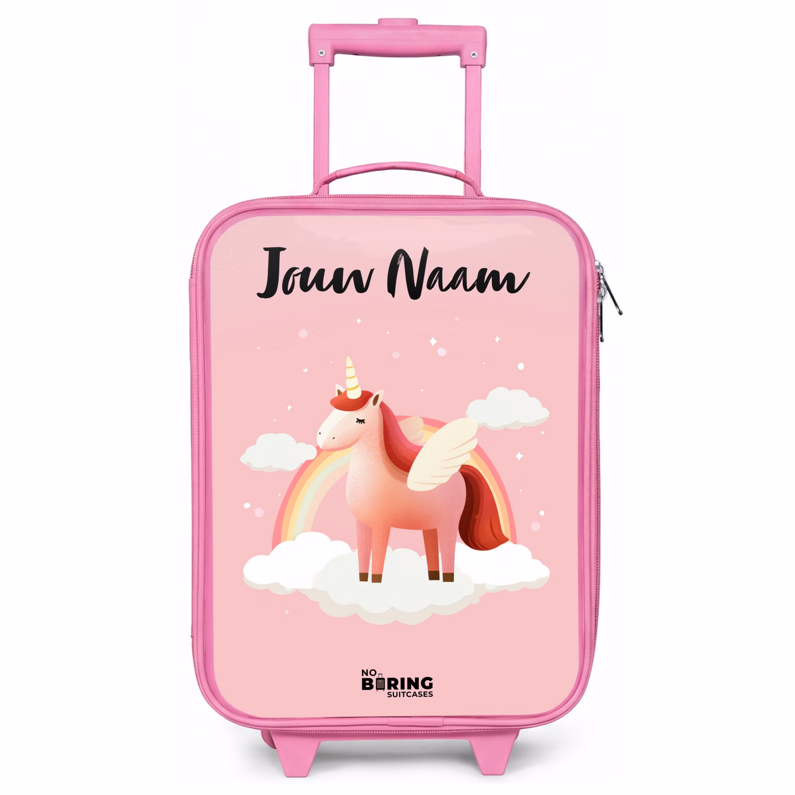 Kinderkoffer roze met naam - Eenhoorn - Vleugels - Roze - Regenboog — 1