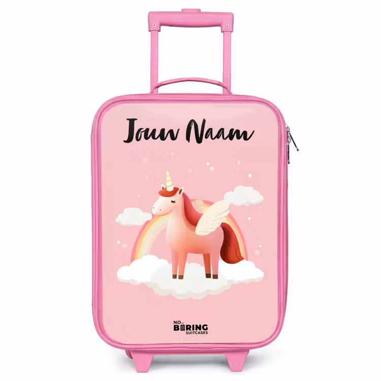Kinderkoffer roze met naam - Eenhoorn - Vleugels - Roze - Regenboog — 1