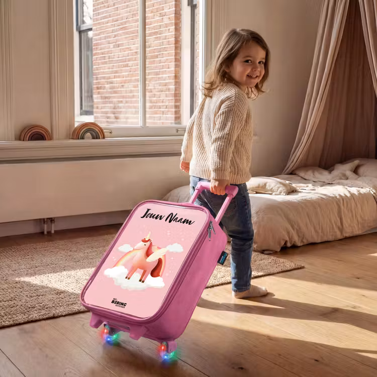 Kinderkoffer roze met naam - Eenhoorn - Vleugels - Roze - Regenboog — 3
