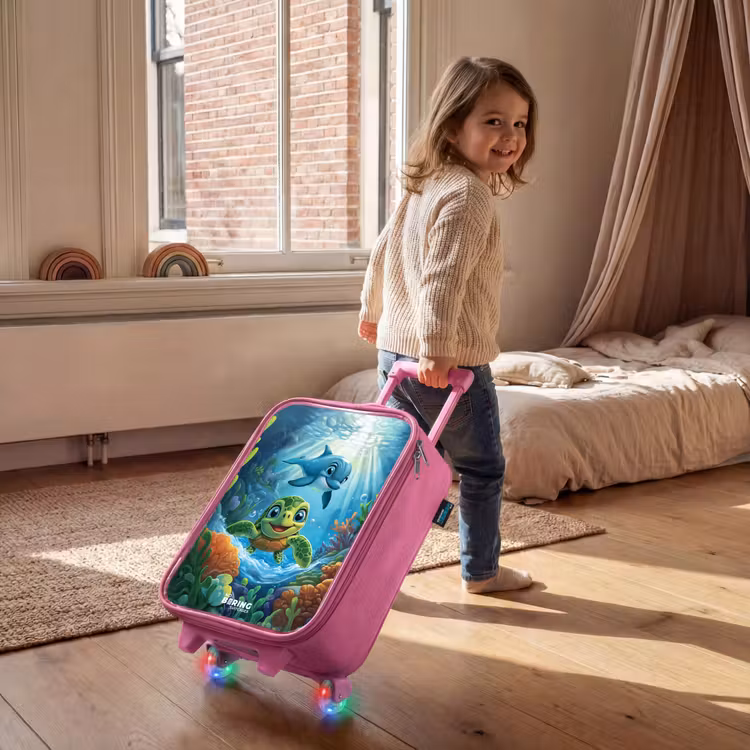 Kinderkoffer roze - Schildpad en dolfijn in blauwe oceaan — 3