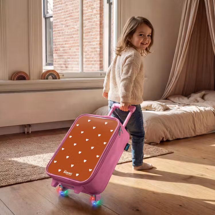 Kinderkoffer roze - Wit hartjespatroon op oranje bruine achtergrond — 3
