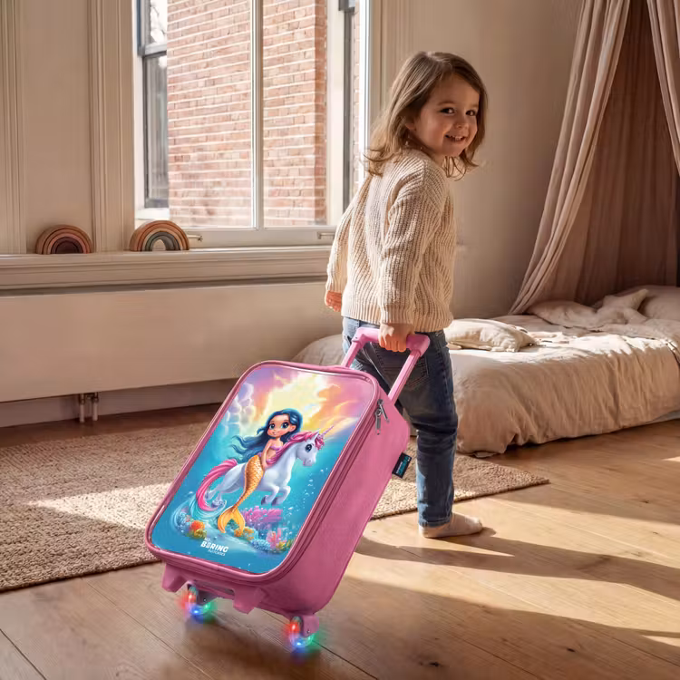 Kinderkoffer roze - Zeemeermin met gouden staart met een witte eenhoorn — 3