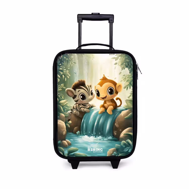 Kinderkoffer - Zwart - Zebra - Aapje - Waterval - Rotsen — 1