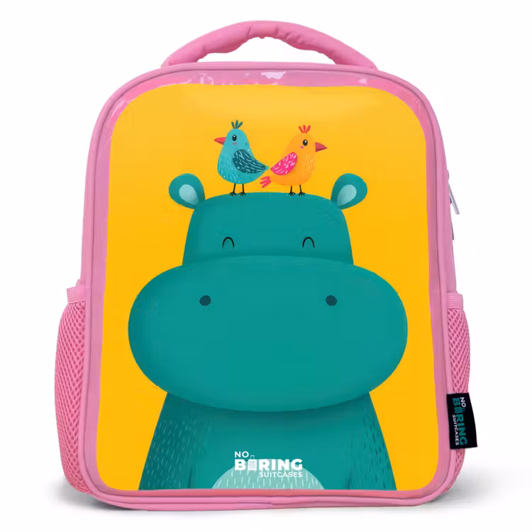 Rugzak kind met naam - Roze Nijlpaard - Vogels - Geel — 1