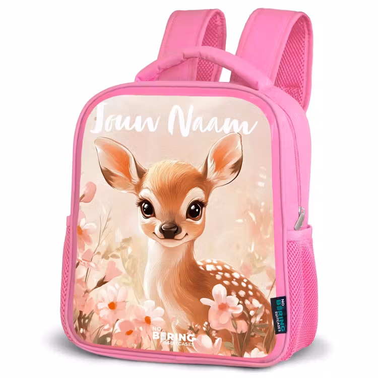 Rugzak kind met naam - Roze Hertje - Bloemen - Stippen - Roze — 4