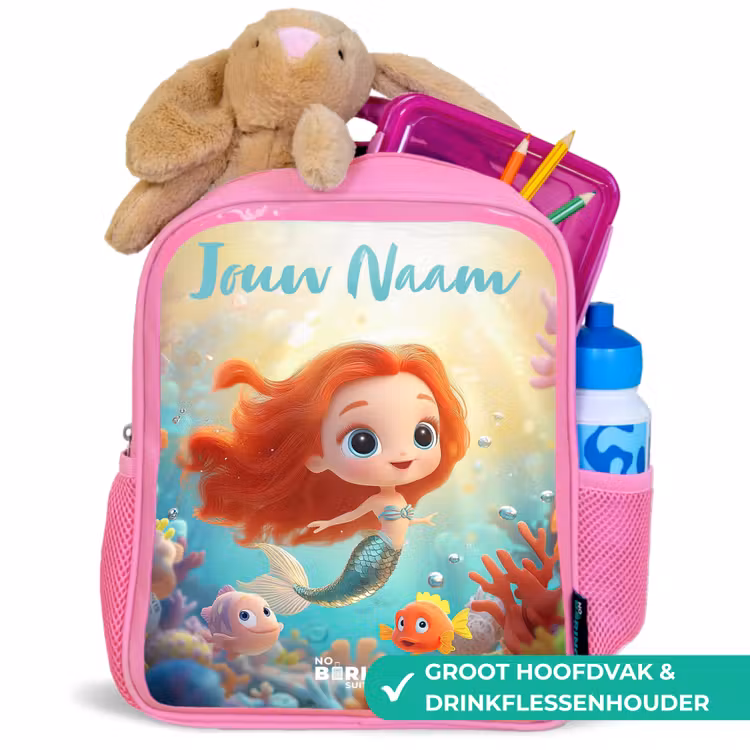 Rugzak kind met naam - Roze Zeemeermin - Vissen - Koraal — 2
