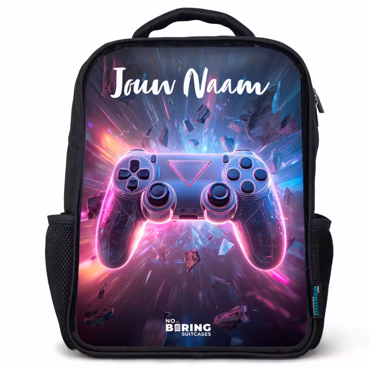 Rugzak kind met naam - Zwart - Controller - Neon - Game — 1