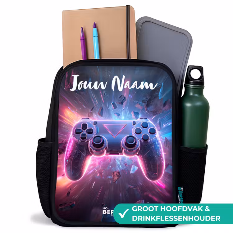 Rugzak kind met naam - Zwart - Controller - Neon - Game — 4