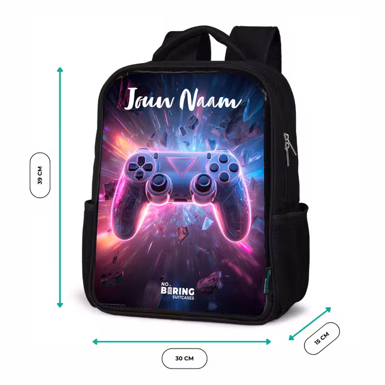 Rugzak kind met naam - Zwart - Controller - Neon - Game — 5
