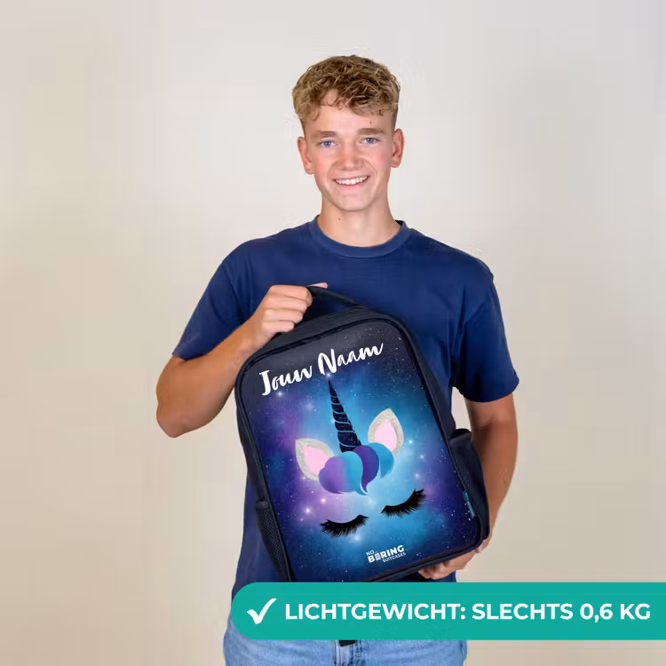 Rugzak kind met naam - Zwart - Eenhoorn - Sterren - Blauw — 2
