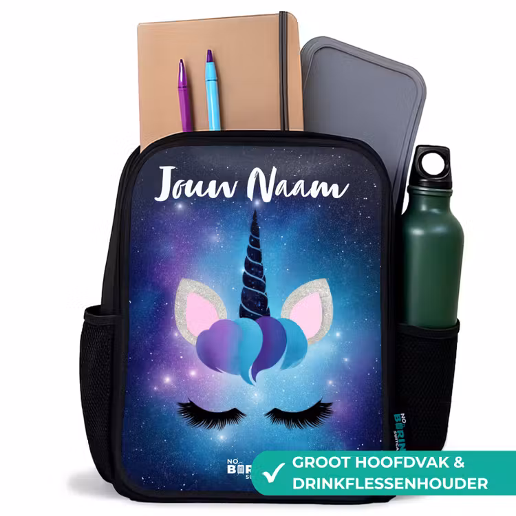 Rugzak kind met naam - Zwart - Eenhoorn - Sterren - Blauw — 4