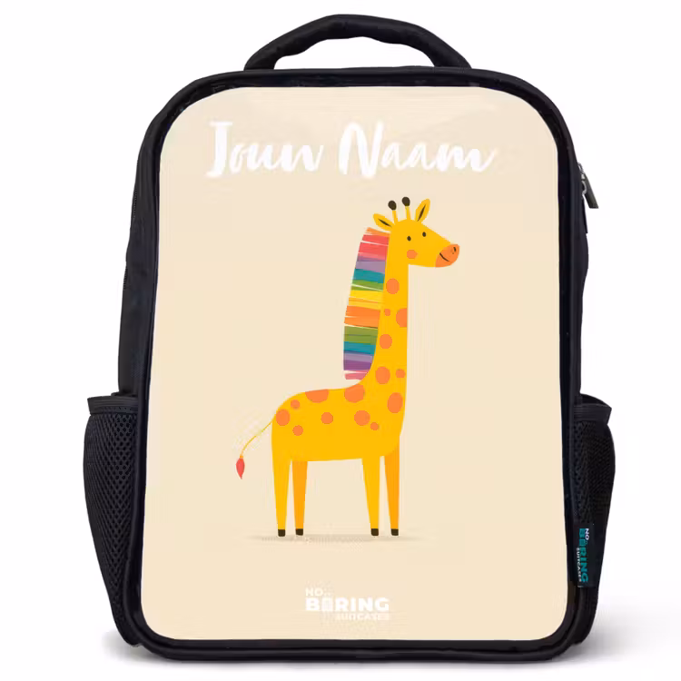 Rugzak kind met naam - Zwart - Giraffe - Dier - Kleurrijk — 1