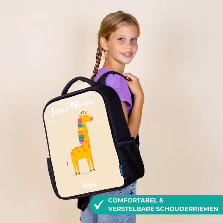 Rugzak kind met naam - Zwart - Giraffe - Dier - Kleurrijk — 3