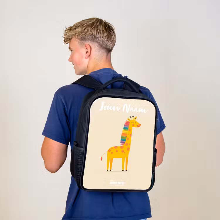 Rugzak kind met naam - Zwart - Giraffe - Dier - Kleurrijk — 6