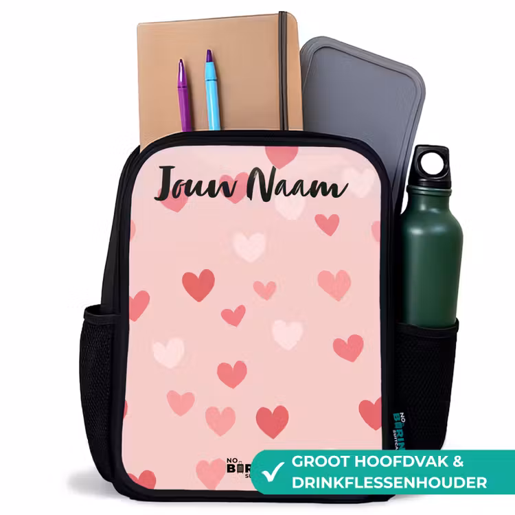 Rugzak kind met naam - Zwart - Hartjes - Patroon - Roze — 4
