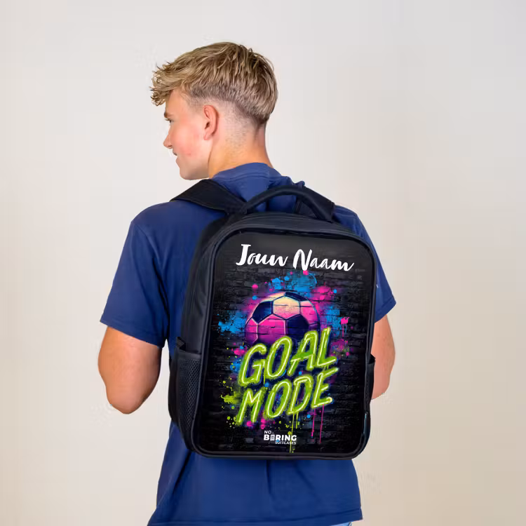 Rugzak kind met naam - Zwart - Neon - Graffiti - Voetbal - Kleurrijk — 6