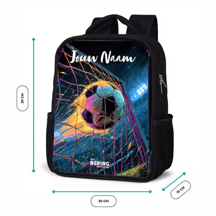 Rugzak kind met naam - Zwart - Neon - Net - Voetbal - Kleurrijk — 5