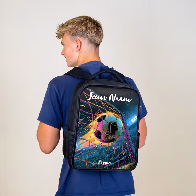 Rugzak kind met naam - Zwart - Neon - Net - Voetbal - Kleurrijk — 6