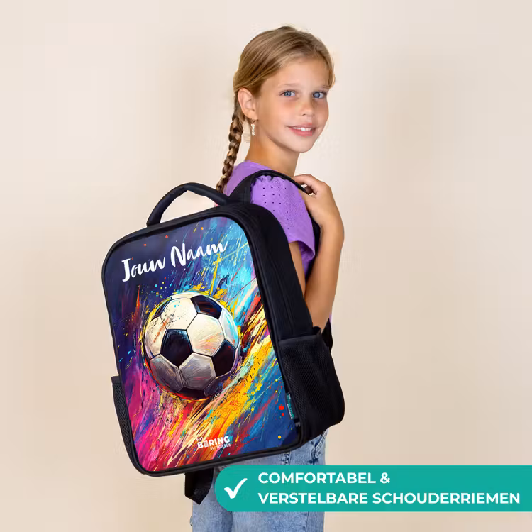 Rugzak kind met naam - Zwart - Neon - Voetbal - Kleurrijk — 3
