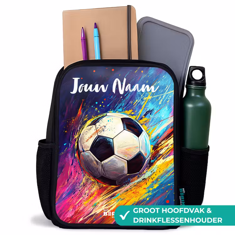 Rugzak kind met naam - Zwart - Neon - Voetbal - Kleurrijk — 4